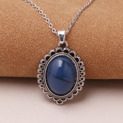 1件复古海军蓝仿宝石树脂吊坠项链，百搭设计，适合所有季节，多种颜色可选