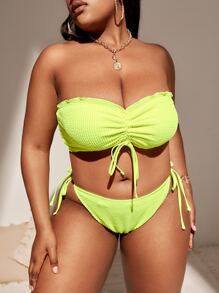 大尺碼束腰平角泳衣套裝，適用於夏季沙灘 - 青檸色 - 查看 3