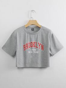 SHEIN Unity Letter Graphic Drop Shoulder Crop Tee - Grey - View 1