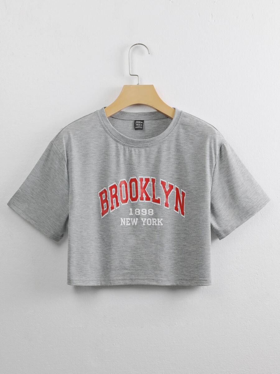 SHEIN Unity Letter Graphic Drop Shoulder Crop Tee - Grey - View 1