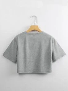 SHEIN Unity Letter Graphic Drop Shoulder Crop Tee - Grey - View 2