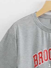SHEIN Unity Letter Graphic Drop Shoulder Crop Tee - Grey - View 3
