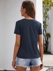 Camiseta unicolor con abertura delantera - Azul Marino - Ver 2