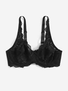 Plus Bow Detail Lace Underwire Bra - Black - View 3