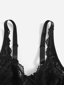 Plus Bow Detail Lace Underwire Bra - Black - View 4