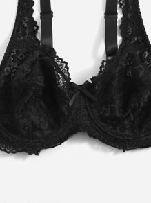 Plus Bow Detail Lace Underwire Bra - Black - View 5
