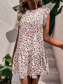 SHEIN LUNE Allover Print Ruffle Trim Dress - Multicolor - View 1