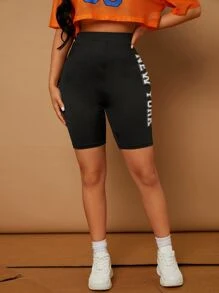 SHEIN SXY Quần tất nữ Lá thư Thể thao - màu đen - Xem 4