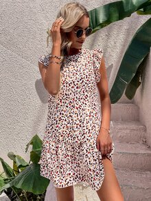 SHEIN LUNE Allover Print Ruffle Trim Dress - Multicolor - View 3
