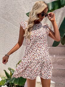 SHEIN LUNE Allover Print Ruffle Trim Dress - Multicolor - View 4