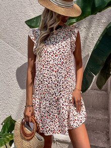 SHEIN LUNE Allover Print Ruffle Trim Dress - Multicolor - View 6