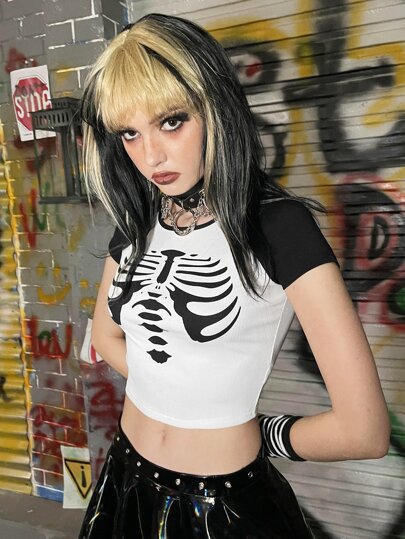 Bone Print Colorblock Crop Tee