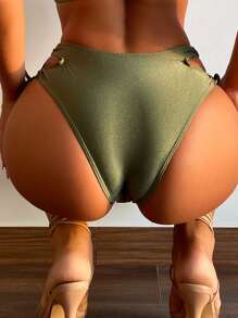 SHEIN Swim Bikini buộc dây bên hông mùa hè - xanh quân đội - Xem 2