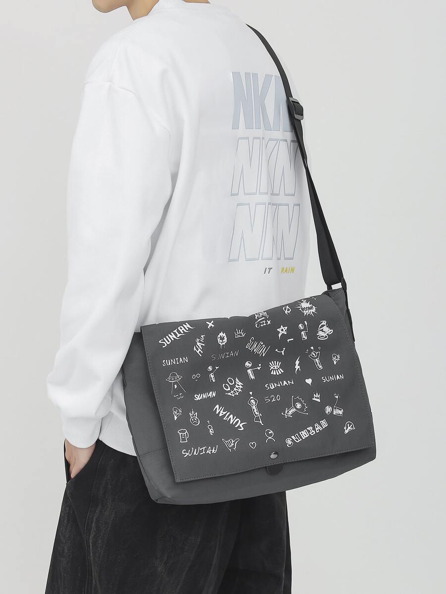 Men Graffiti Messenger Bag - Grey - View 1