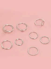 8pcs Cincin Logam Minimalis - Perak - View 3