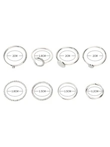 8pcs Cincin Logam Minimalis - Perak - View 4