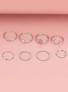 8pcs Cincin Logam Minimalis - Perak - View 5
