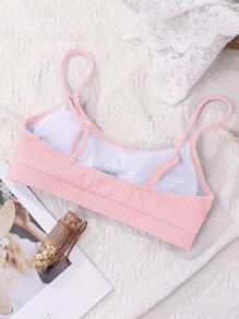 Plain Textured Bikini Top, For Summer Beach Vacation - Baby Pink - View 2