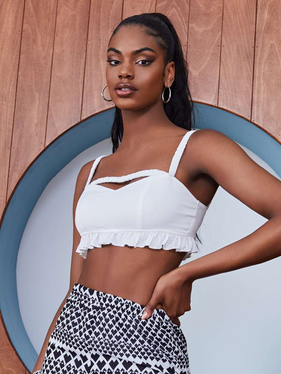 SHEIN Unity Lettuce Trim Crop Cami Top - White - View 1