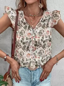 Breezaya Áo sơ mi nữ Xù Hoa Tất cả trên in Boho - Nhiều màu - Xem 3