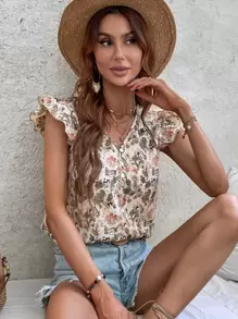 Breezaya Áo sơ mi nữ Xù Hoa Tất cả trên in Boho - Nhiều màu - Xem 4