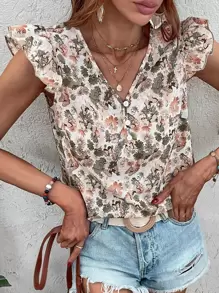 Breezaya Áo sơ mi nữ Xù Hoa Tất cả trên in Boho - Nhiều màu - Xem 5