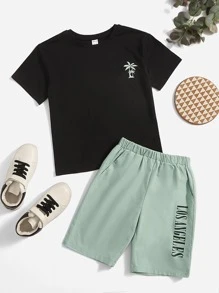 SHEIN Bộ hai mảnh Trai Túi Lá thư Thực vật Giải trí - Nhiều màu - Xem 1