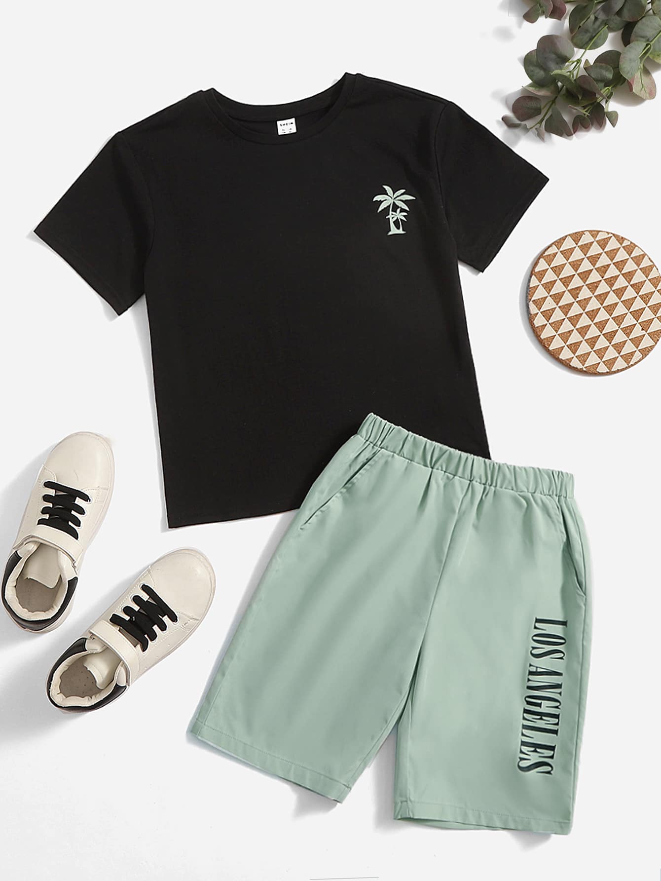 SHEIN Bộ hai mảnh Trai Túi Lá thư Thực vật Giải trí - Nhiều màu - Xem 1