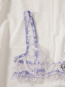 SHEIN 印花撞色滾邊網紗內衣套裝 - 彩色 - 查看 3