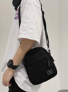 Bolsa cruzada multifuncional tipo bandolera para estudiantes universitarios y de preparatoria, bolsa informal tipo bandolera con parche para viajes, universidad, actividades al aire libre, deportes, transporte, bolsa tipo bandolera, bolsa de hombro, bolsa lateral, bolsa negra, bolsa cuadrada, esenciales de viaje, bolsa para hombre para vacaciones de verano, útiles escolares para estudiantes universitarios, regalos para hombres, bolsa tipo bandolera para hombre, bolsa cruzada, bolsa lateral, de regreso a la escuela, otoño, bolsa de mensajero, bolsa para hombre, bolsa cilíndrica, dinero viejo, Halloween, Navidad - Negro - Ver 1