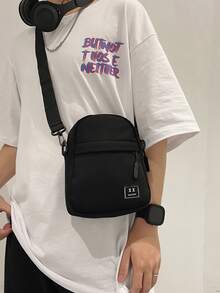 Bolsa cruzada multifuncional tipo bandolera para estudiantes universitarios y de preparatoria, bolsa informal tipo bandolera con parche para viajes, universidad, actividades al aire libre, deportes, transporte, bolsa tipo bandolera, bolsa de hombro, bolsa lateral, bolsa negra, bolsa cuadrada, esenciales de viaje, bolsa para hombre para vacaciones de verano, útiles escolares para estudiantes universitarios, regalos para hombres, bolsa tipo bandolera para hombre, bolsa cruzada, bolsa lateral, de regreso a la escuela, otoño, bolsa de mensajero, bolsa para hombre, bolsa cilíndrica, dinero viejo, Halloween, Navidad - Negro - Ver 2