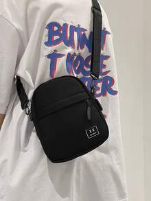 Bolsa cruzada multifuncional tipo bandolera para estudiantes universitarios y de preparatoria, bolsa informal tipo bandolera con parche para viajes, universidad, actividades al aire libre, deportes, transporte, bolsa tipo bandolera, bolsa de hombro, bolsa lateral, bolsa negra, bolsa cuadrada, esenciales de viaje, bolsa para hombre para vacaciones de verano, útiles escolares para estudiantes universitarios, regalos para hombres, bolsa tipo bandolera para hombre, bolsa cruzada, bolsa lateral, de regreso a la escuela, otoño, bolsa de mensajero, bolsa para hombre, bolsa cilíndrica, dinero viejo, Halloween, Navidad - Negro - Ver 5