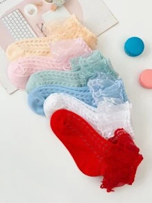 6雙兒童花邊裝飾短襪 - 彩色 - 查看 2