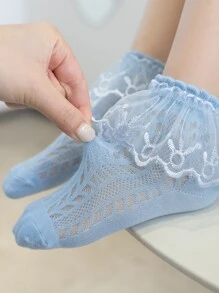 6雙兒童花邊裝飾短襪 - 彩色 - 查看 3