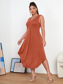 Plus Solid Tank Dress - Rust Brown - View 4