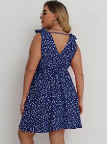 Breezaya Plus Confetti Heart Plunge Neck Swing Dress - Blue - View 2