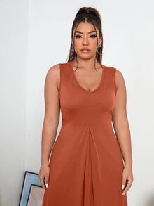 Plus Solid Tank Dress - Rust Brown - View 5