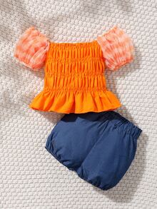 Bộ đồ Em bé Xù Viên lá sen Dải chun Sọc Dễ thương - Nhiều màu - Xem 2