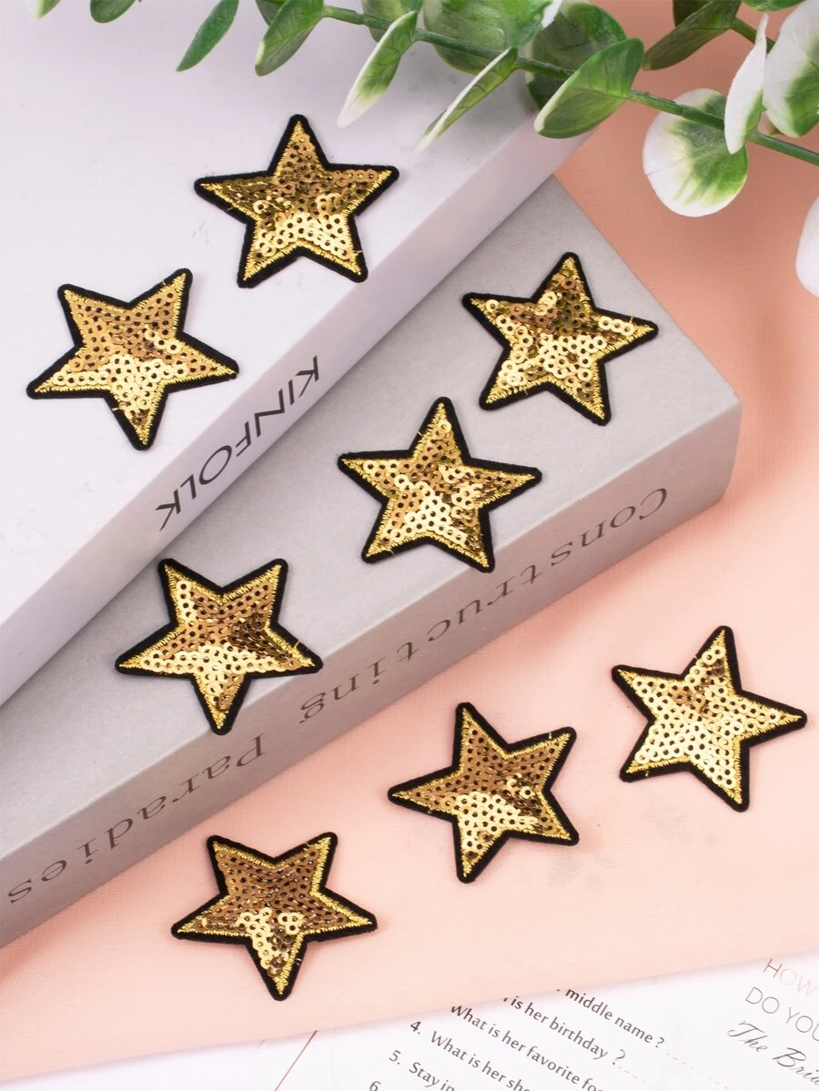 10入組亮片星星DIY貼布 - 金色 - 查看 1