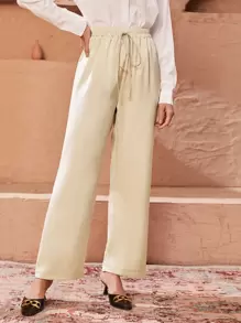 Mulvari Quần nữ Thắt nút màu trơn Giải trí - Màu be - Xem 1