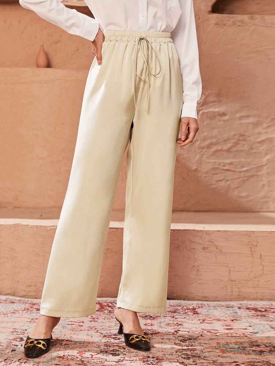 Mulvari Quần nữ Thắt nút màu trơn Giải trí - Màu be - Xem 1