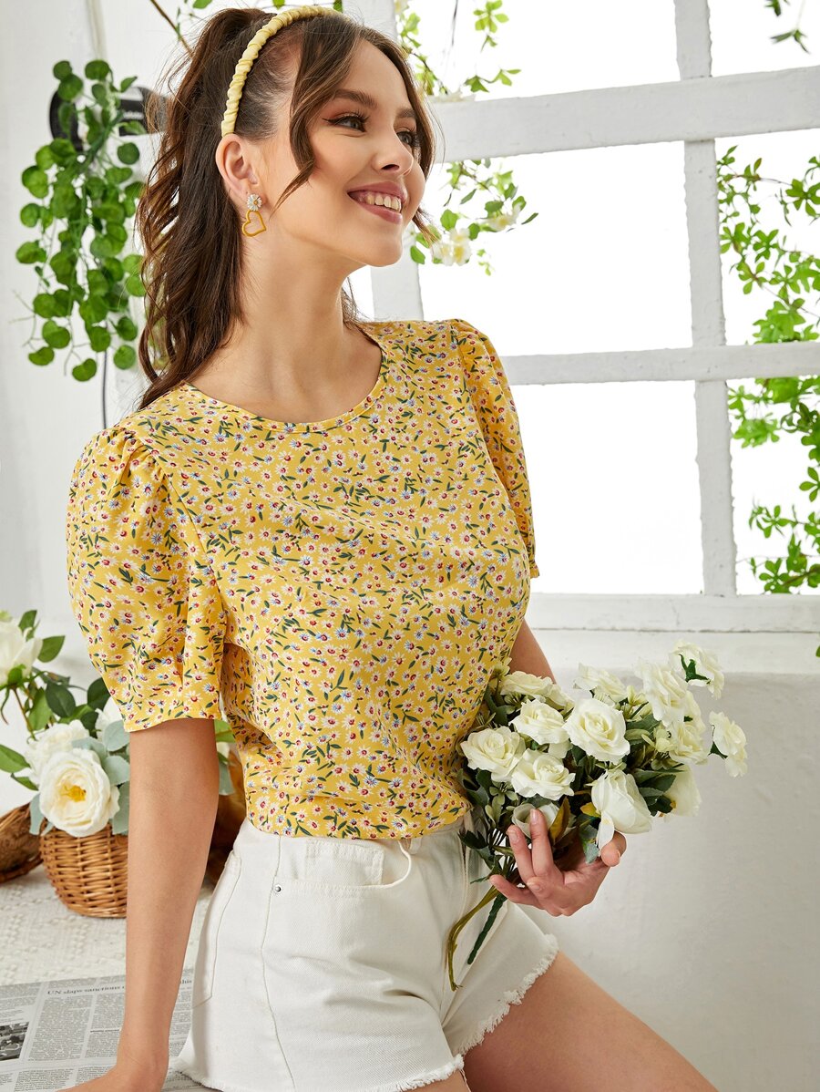 SHEIN Clasi Áo sơ mi nữ Nút Họa tiết hoa Boho - Nhiều màu - Xem 1