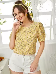 SHEIN Clasi Áo sơ mi nữ Nút Họa tiết hoa Boho - Nhiều màu - Xem 4