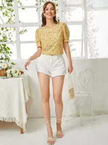 SHEIN Clasi Áo sơ mi nữ Nút Họa tiết hoa Boho - Nhiều màu - Xem 5