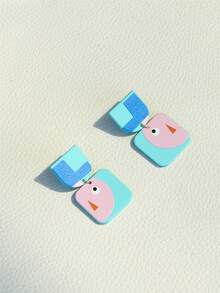 卡通圖案方形耳墜 - 彩色 - 查看 1