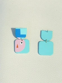 卡通圖案方形耳墜 - 彩色 - 查看 2