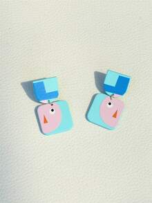 卡通圖案方形耳墜 - 彩色 - 查看 4