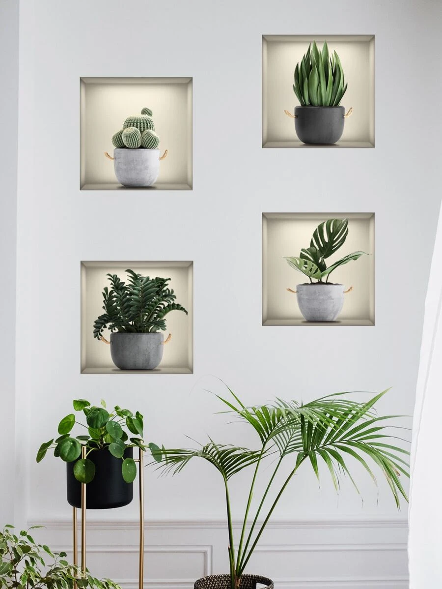 Plant Print Wall Sticker, Modern Self Adhesive Wall Art Decal For Home Decor - Multicolor - View 1