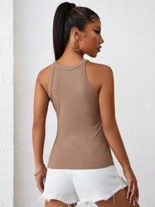 SHEIN LUNE 人像圖案修身背心上衣 - 摩卡棕 - 查看 2