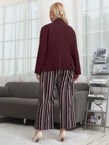 Modelyn 大碼菱形印花西裝外套和腰帶闊腿褲 - 紅色 - 查看 2